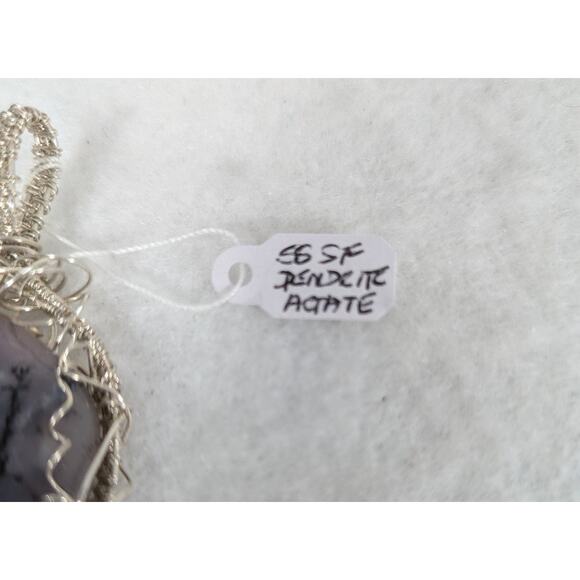 SS and SF wire wrap pendant no chain dendrick agate 1.5" x2.5" - Picture 9 of 10
